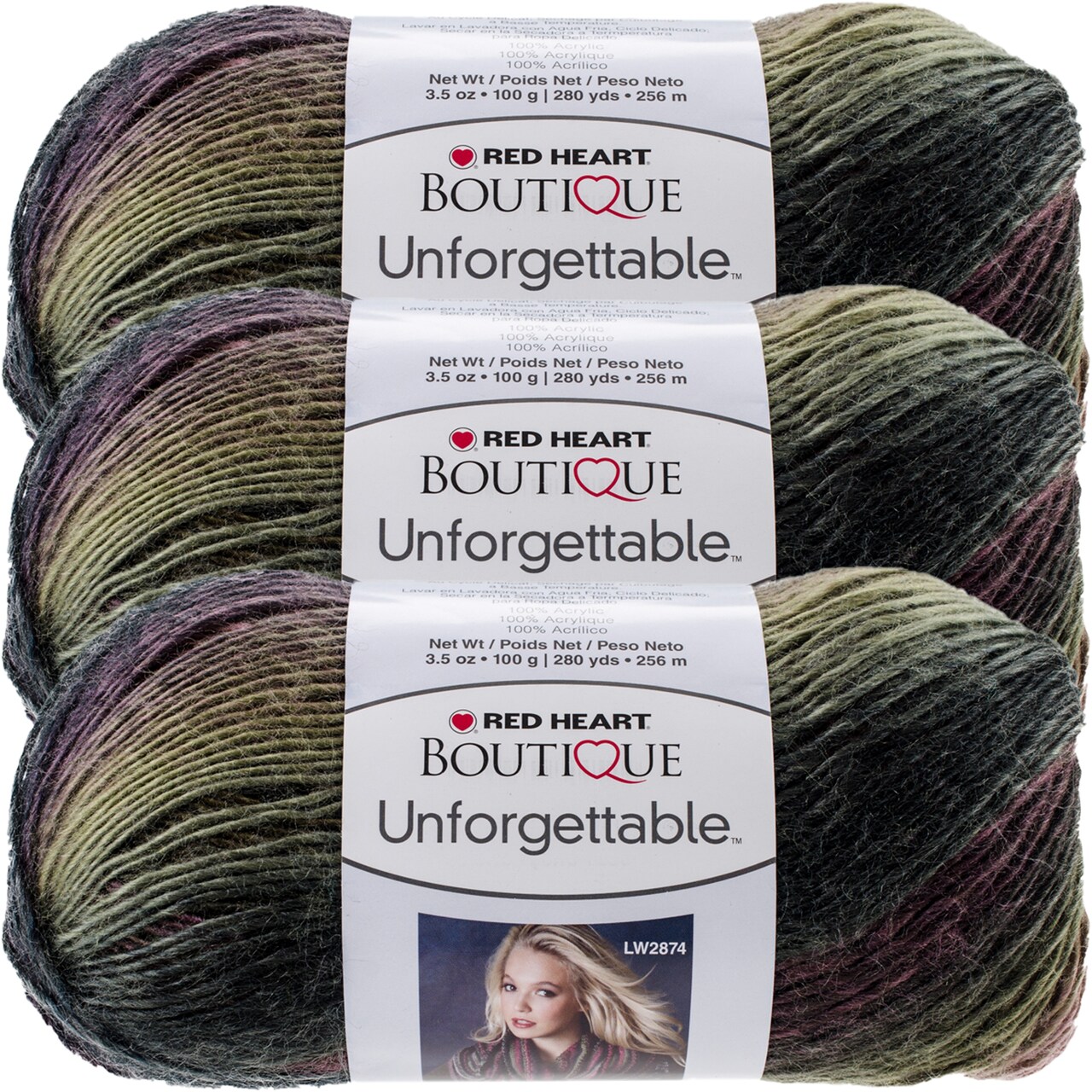 Red Heart Boutique Unforgettable Echo Yarn - 3 Pack of 100g/3.5oz - Acrylic - 4 Medium (Worsted) - 270 Yards - Knitting/Crochet